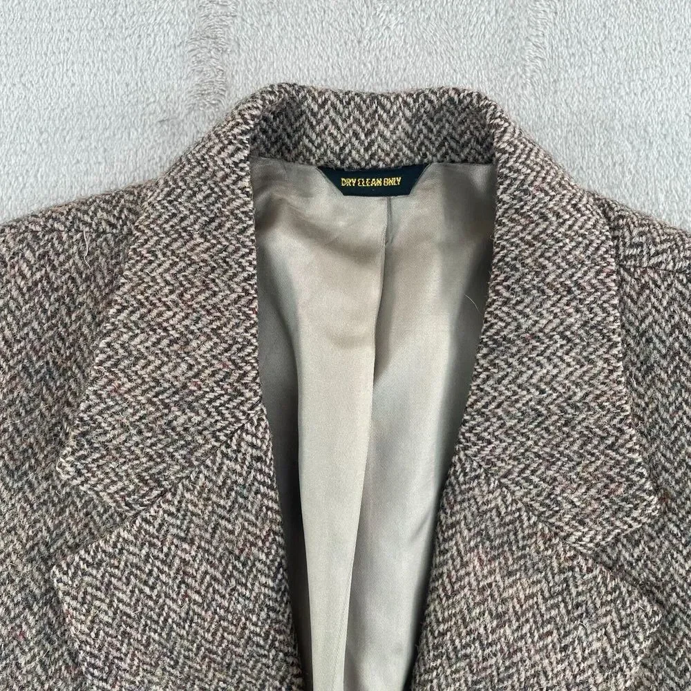 Vintage Harris Tweed‎ Blazer Jacket Sport Coat 40R Brown Herringbone 100% Wool